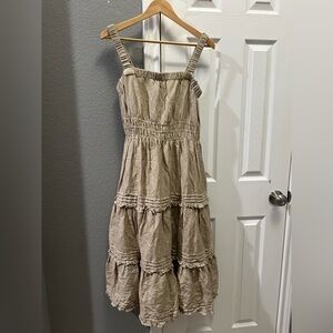 ELAN tan linen blend tiered dress size small